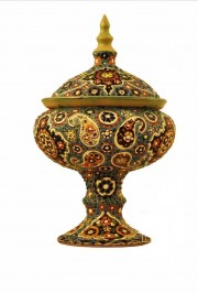 Оригинальная персидская керамическая конфетница в восточном стиле на высокой ножке.
